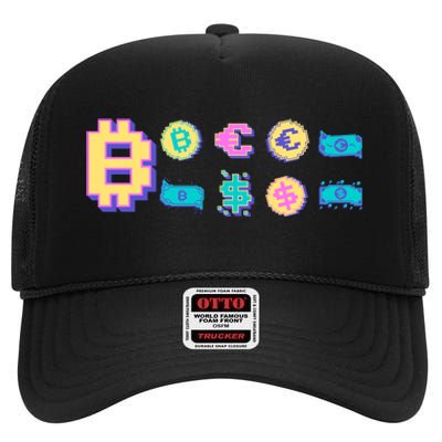 Bitcoin Pixelated High Crown Mesh Back Trucker Hat