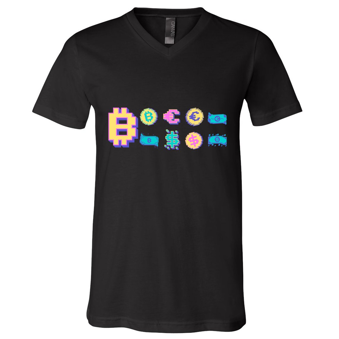 Bitcoin Pixelated V-Neck T-Shirt