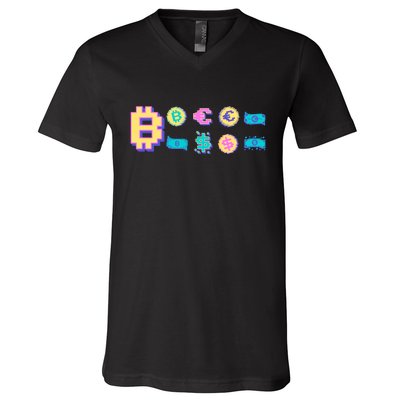 Bitcoin Pixelated V-Neck T-Shirt