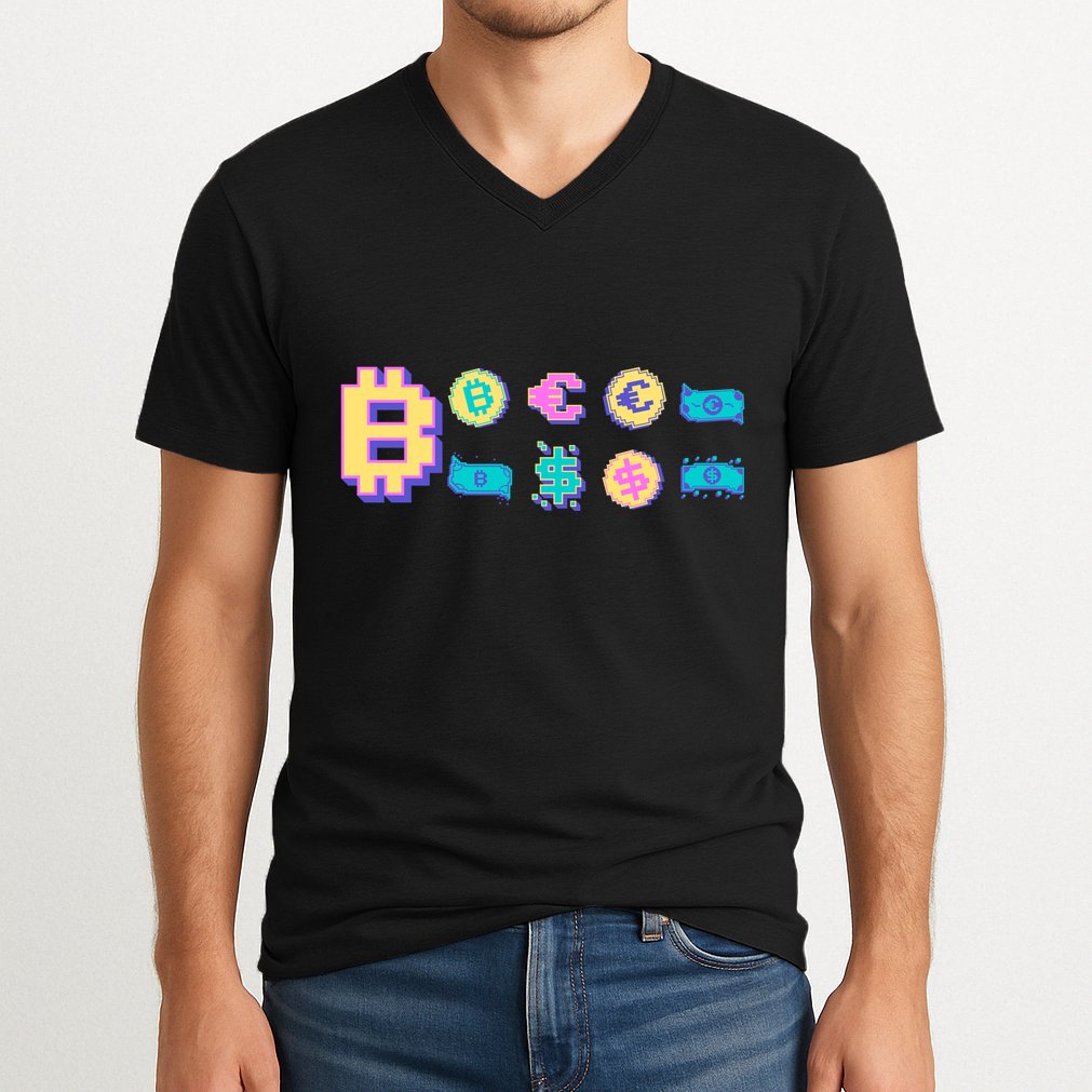Bitcoin Pixelated V-Neck T-Shirt