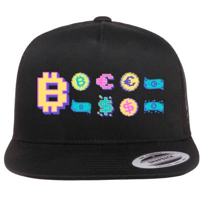 Bitcoin Pixelated Flat Bill Trucker Hat