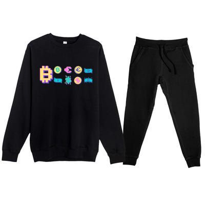 Bitcoin Pixelated Premium Crewneck Sweatsuit Set