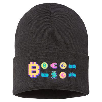 Bitcoin Pixelated Sustainable Knit Beanie