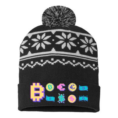 Bitcoin Pixelated USA-Made Snowflake Beanie