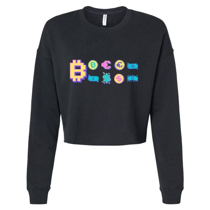 Bitcoin Pixelated Cropped Pullover Crew
