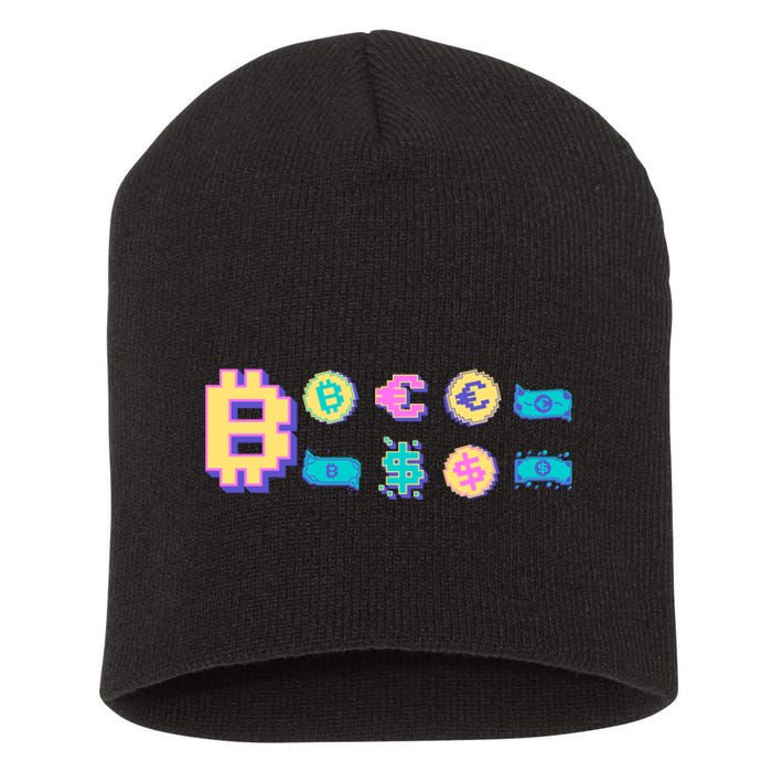 Bitcoin Pixelated Short Acrylic Beanie