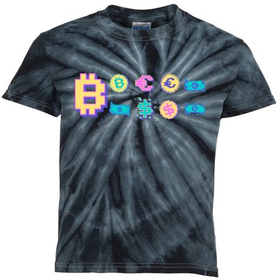 Bitcoin Pixelated Kids Tie-Dye T-Shirt