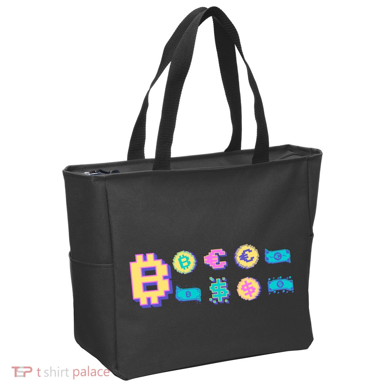 Bitcoin Pixelated Zip Tote Bag