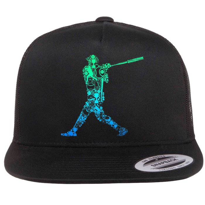 Baseball Player Batter Flat Bill Trucker Hat