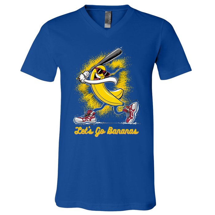 Banana Playing Baseball Fruit Lover V-Neck T-Shirt