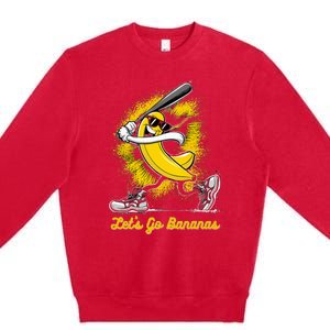 Banana Playing Baseball Fruit Lover Premium Crewneck Sweatshirt