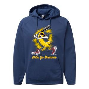 Banana Playing Baseball Fruit Lover Performance Fleece Hoodie