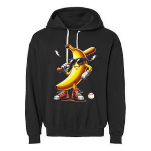 Banana Playing Baseball Garment-Dyed Fleece Hoodie