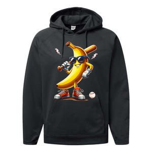 Banana Playing Baseball Performance Fleece Hoodie