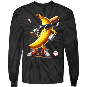 Banana Playing Baseball Tie-Dye Long Sleeve Shirt