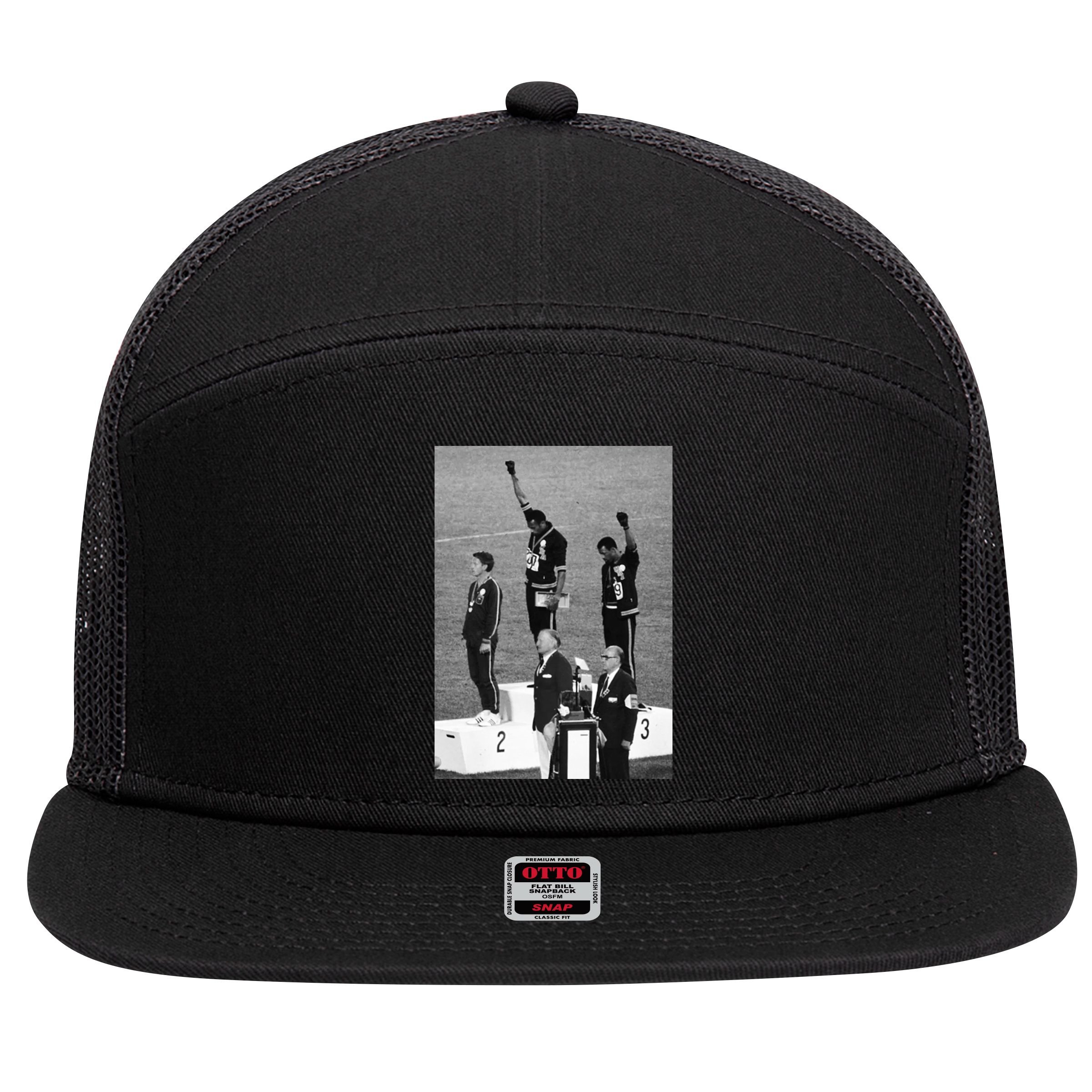 Black Power Black Fist 1968 Olympics 7 Panel Mesh Trucker Snapback Hat