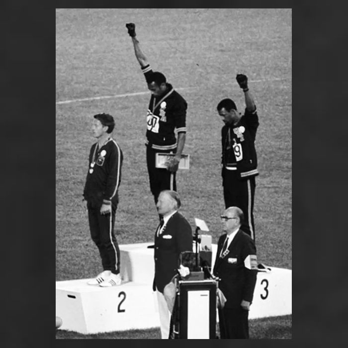 Black Power Black Fist 1968 Olympics 7 Panel Mesh Trucker Snapback Hat