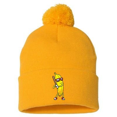 Banana Playing Baseball Fruit Lover Pom Pom 12in Knit Beanie