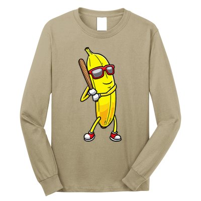 Banana Playing Baseball Fruit Lover Long Sleeve Shirt
