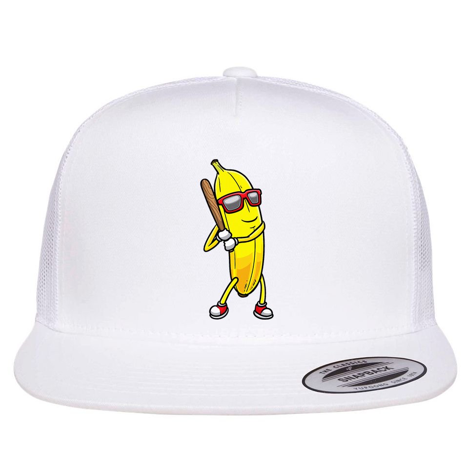 Banana Playing Baseball Fruit Lover Flat Bill Trucker Hat