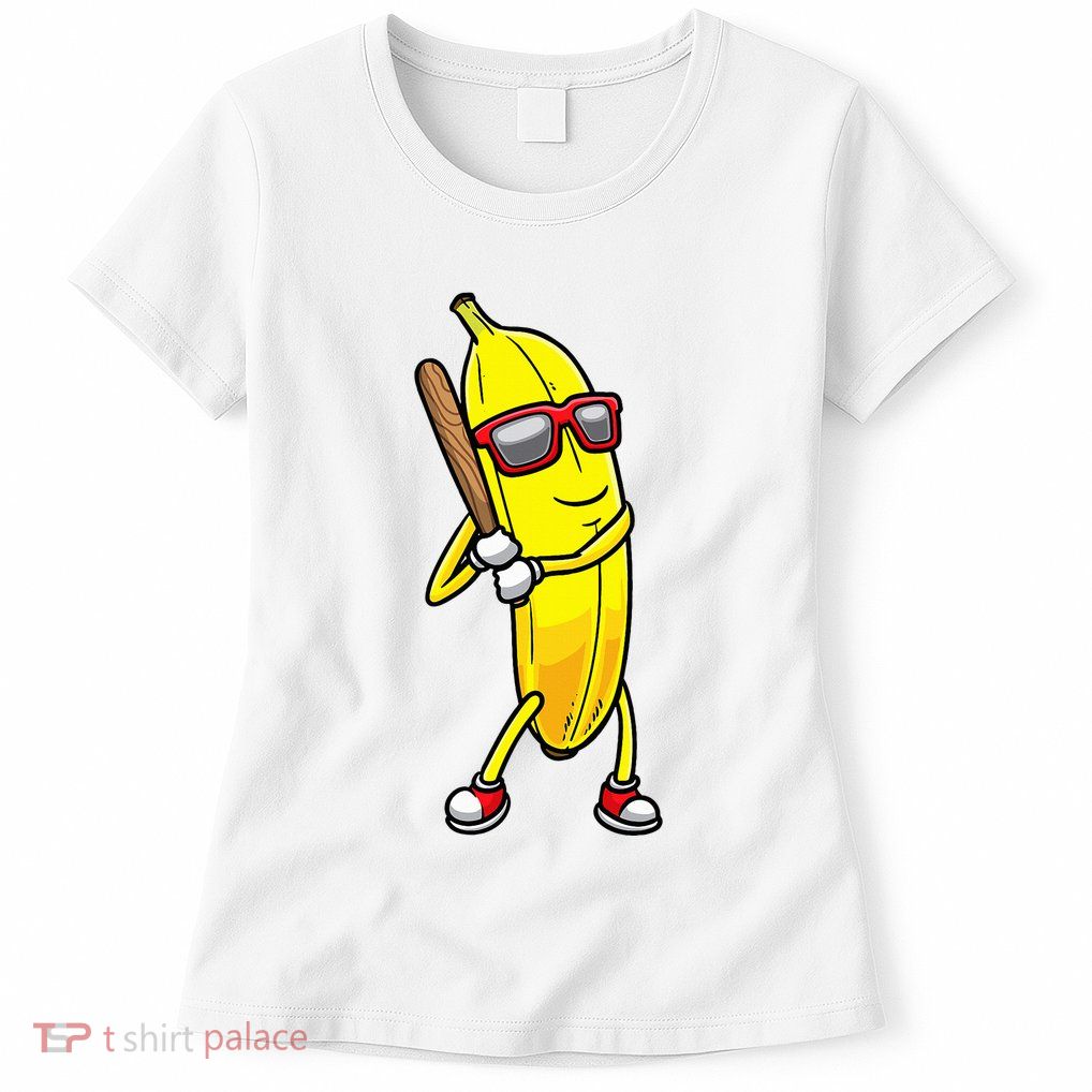 Banana Playing Baseball Fruit Lover Womens T-Shirt