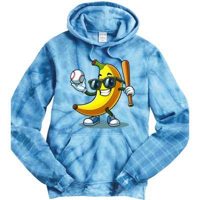 Banana Playing Baseball Fruit Lover Baseball Player Tie Dye Hoodie