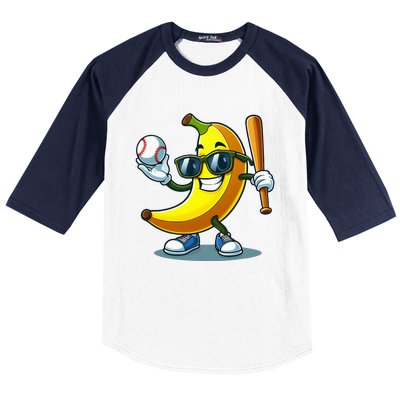 Banana Playing Baseball Fruit Lover Baseball Player Baseball Sleeve Shirt