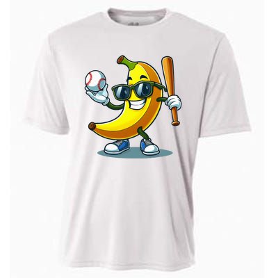 Banana Playing Baseball Fruit Lover Baseball Player Cooling Performance Crew T-Shirt