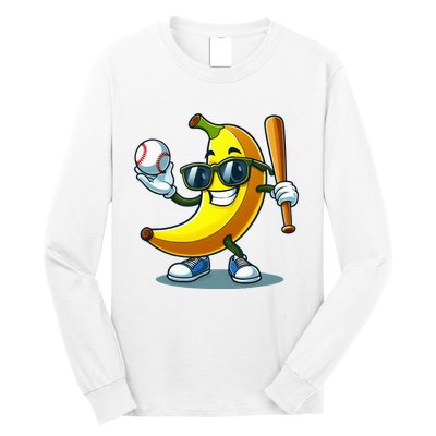 Banana Playing Baseball Fruit Lover Baseball Player Long Sleeve Shirt