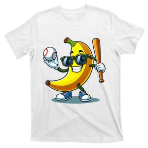 Banana Playing Baseball Fruit Lover Baseball Player T-Shirt