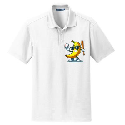 Banana Playing Baseball Fruit Lover Baseball Player Dry Zone Grid Polo