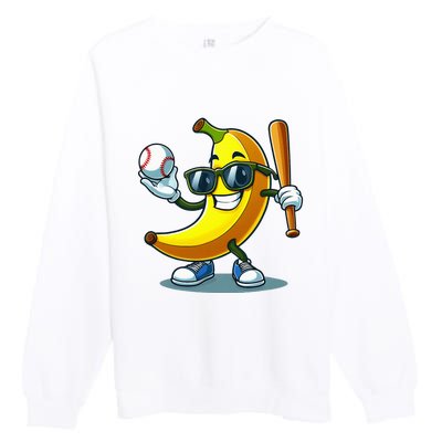 Banana Playing Baseball Fruit Lover Baseball Player Premium Crewneck Sweatshirt