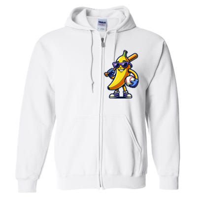 Banana Playing Baseball Fruit Lover Full Zip Hoodie