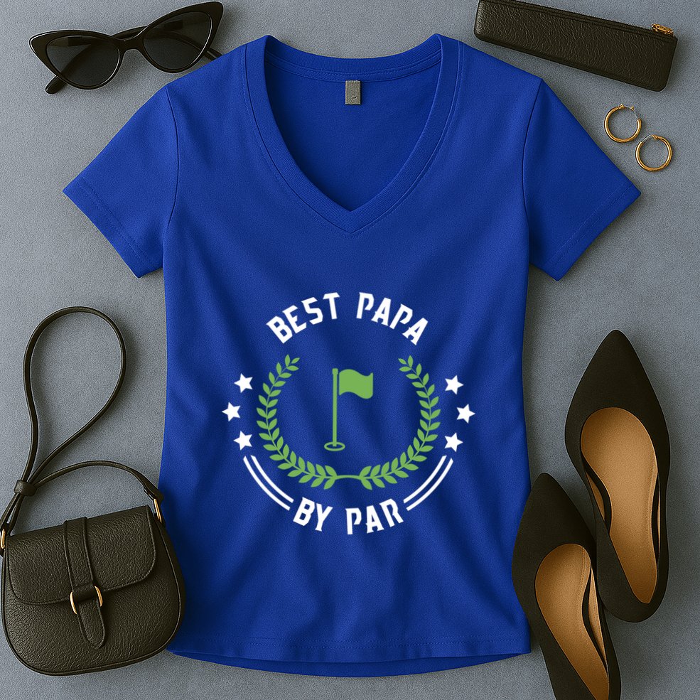 Best Papa By Par Funny Gift Golf Cool Gift For Golfing Dads Cool Gift Women's V-Neck T-Shirt