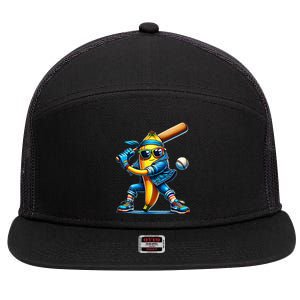 Banana Playing Baseball Fruit Lover Baseball Player 7 Panel Mesh Trucker Snapback Hat