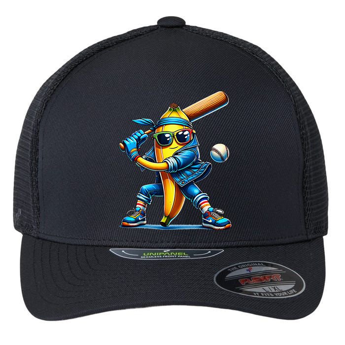 Banana Playing Baseball Fruit Lover Baseball Player Flexfit Unipanel Trucker Cap