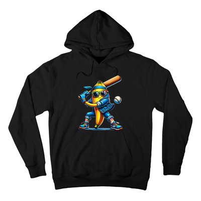 Banana Playing Baseball Fruit Lover Baseball Player Hoodie