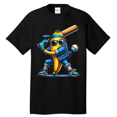 Banana Playing Baseball Fruit Lover Baseball Player Tall T-Shirt