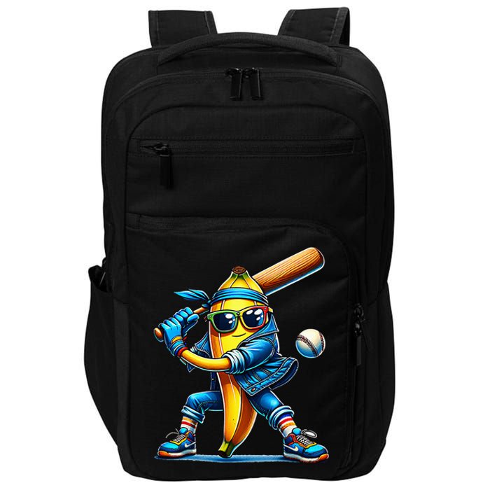 Banana Playing Baseball Fruit Lover Baseball Player Impact Tech Backpack