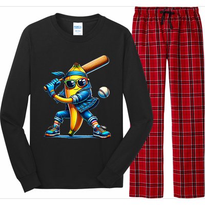 Banana Playing Baseball Fruit Lover Baseball Player Long Sleeve Pajama Set