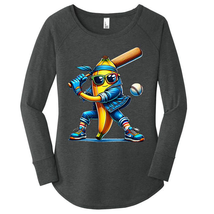 Banana Playing Baseball Fruit Lover Baseball Player Women's Perfect Tri Tunic Long Sleeve Shirt