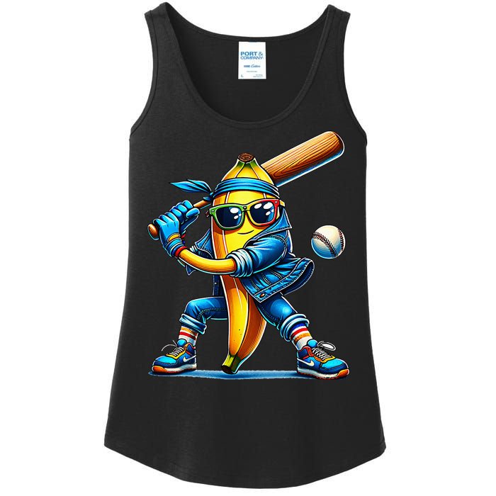 Banana Playing Baseball Fruit Lover Baseball Player Ladies Essential Tank