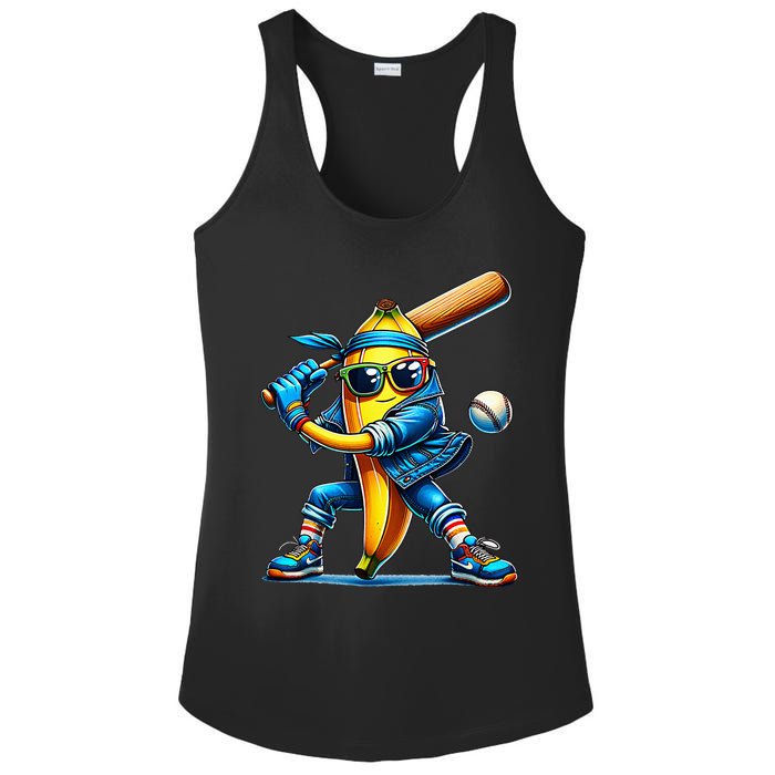 Banana Playing Baseball Fruit Lover Baseball Player Ladies PosiCharge Competitor Racerback Tank