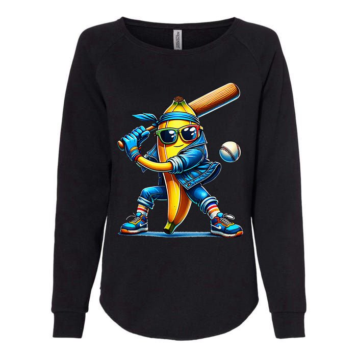 Banana Playing Baseball Fruit Lover Baseball Player Womens California Wash Sweatshirt