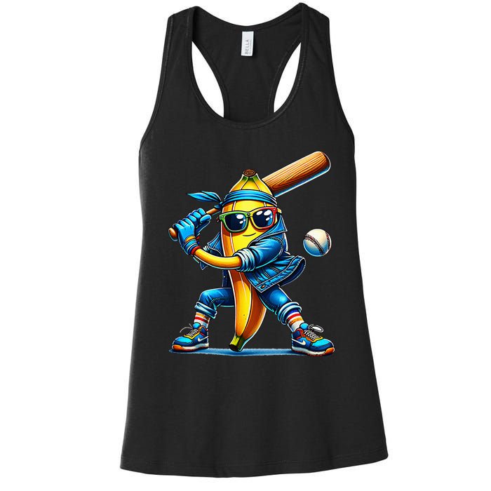 Banana Playing Baseball Fruit Lover Baseball Player Women's Racerback Tank