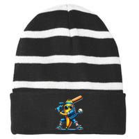 Banana Playing Baseball Fruit Lover Baseball Player Striped Beanie with Solid Band