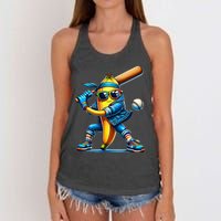 Banana Playing Baseball Fruit Lover Baseball Player Women's Knotted Racerback Tank