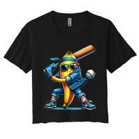 Banana Playing Baseball Fruit Lover Baseball Player Women's Crop Top Tee