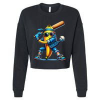 Banana Playing Baseball Fruit Lover Baseball Player Cropped Pullover Crew