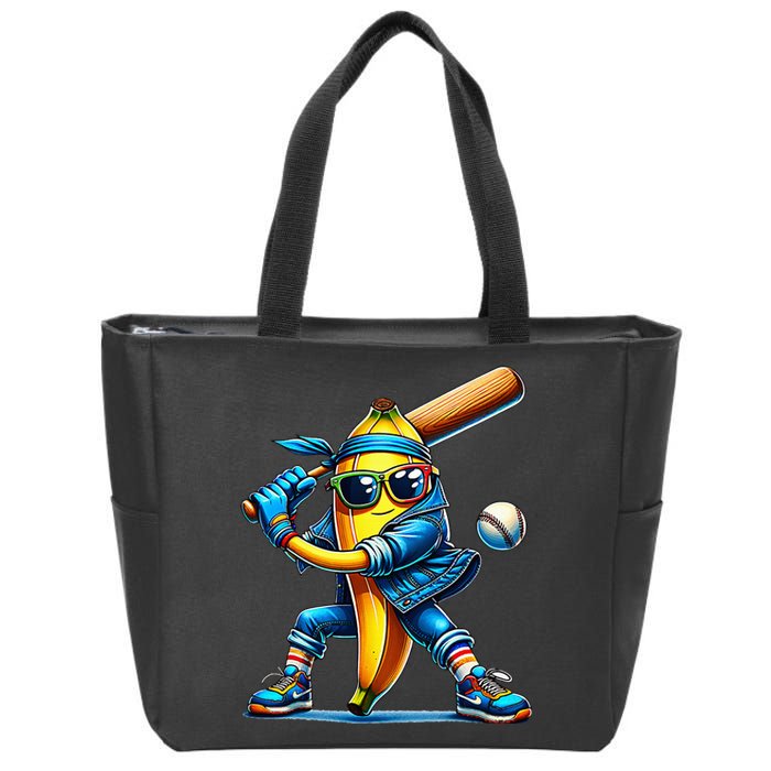 Banana Playing Baseball Fruit Lover Baseball Player Zip Tote Bag